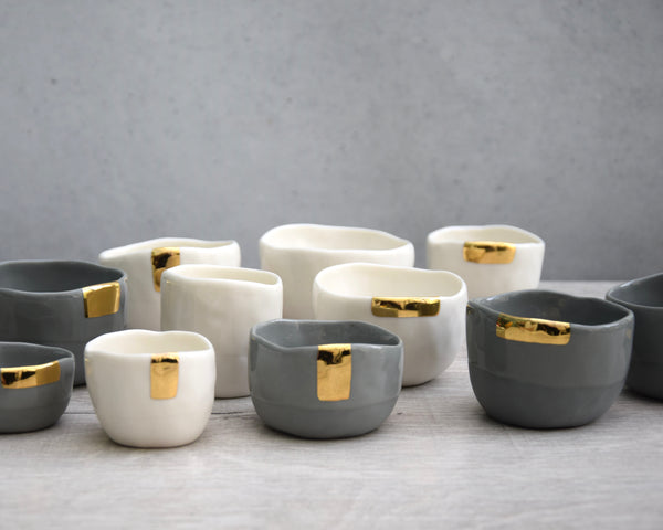 Cups, white and grey porcelain with gold | Ready to ship
