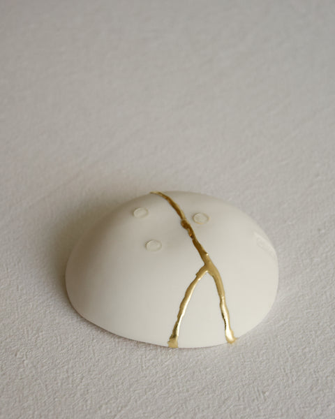 Kintsugi bowl, ring dish size, white porcelain and gold leaf | Ready to ship