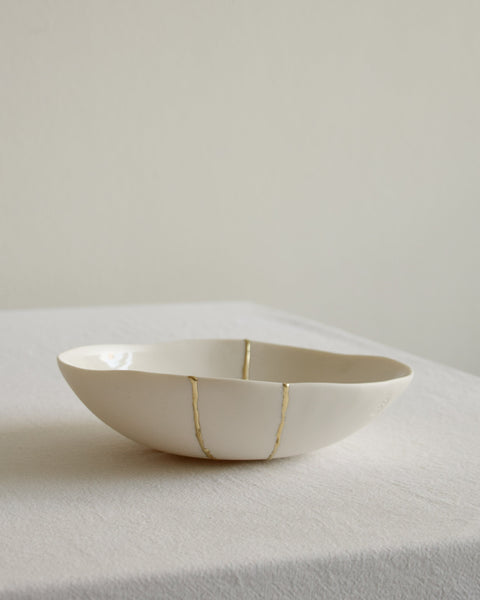 Kintsugi bowl, white porcelain and gold leaf | Ready to ship