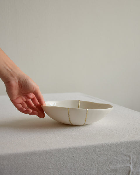 Kintsugi bowl, white porcelain and gold leaf | Ready to ship