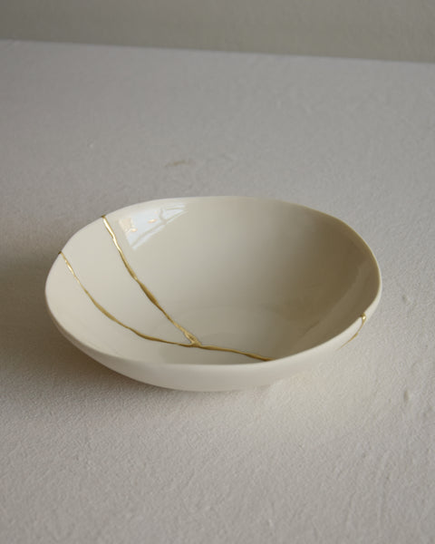 Kintsugi bowl, white porcelain and gold leaf | Ready to ship