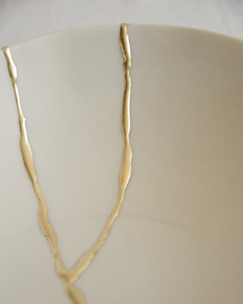 Kintsugi bowl, white porcelain and gold leaf | Ready to ship