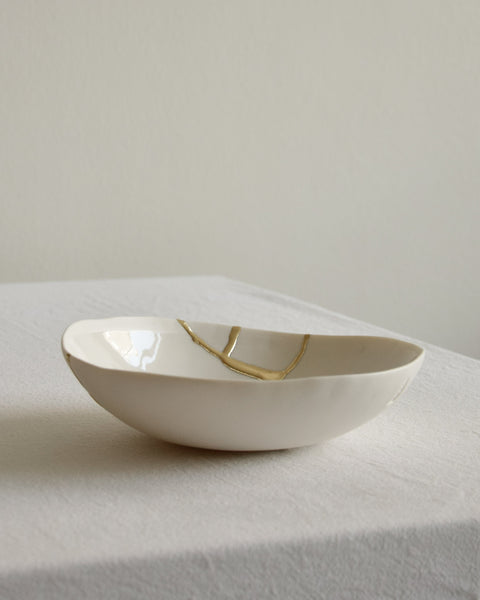Kintsugi bowl, white porcelain and gold leaf | Ready to ship