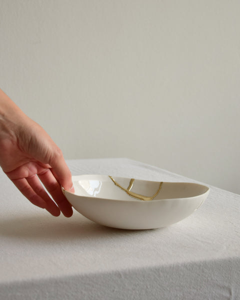 Kintsugi bowl, white porcelain and gold leaf | Ready to ship
