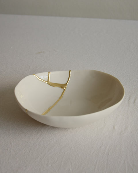 Kintsugi bowl, white porcelain and gold leaf | Ready to ship