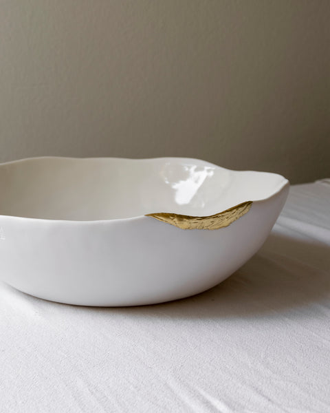 Kintsugi maxi bowl, white porcelain and gold leaf | Ready to ship