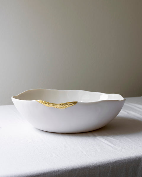 Kintsugi maxi bowl, white porcelain and gold leaf | Ready to ship