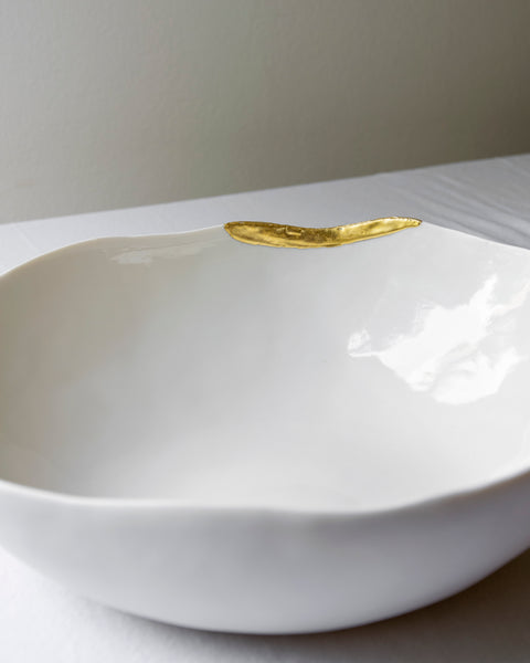 Kintsugi maxi bowl, white porcelain and gold leaf | Ready to ship