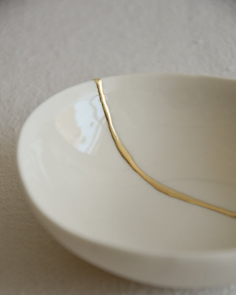 Kintsugi bowl, ring dish size, white porcelain and gold leaf | Ready to ship