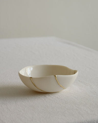 Kintsugi bowl, ring dish size, white porcelain and gold leaf | Ready to ship
