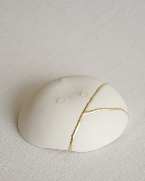 Kintsugi bowl, ring dish size, white porcelain and gold leaf | Ready to ship