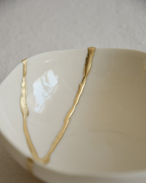 Kintsugi bowl, ring dish size, white porcelain and gold leaf | Ready to ship