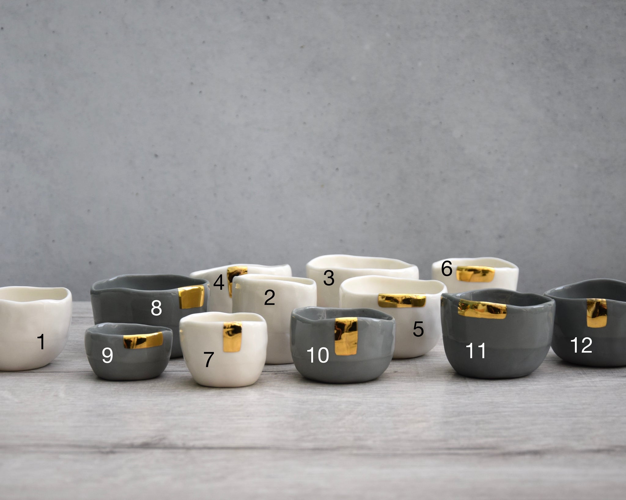 Cups, white and grey porcelain with gold | Ready to ship