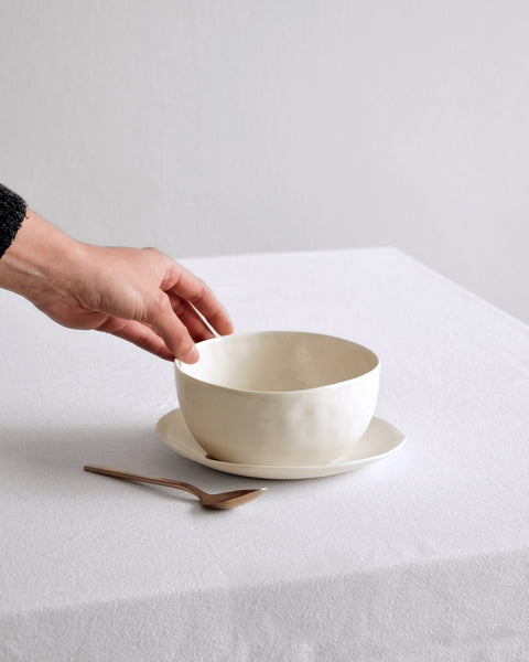 Breakfast bowl and plate set, white porcelain | Ready to ship