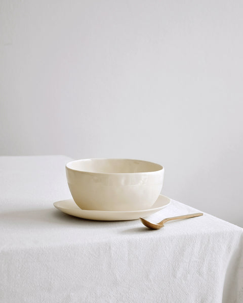 Breakfast bowl and plate set, white porcelain | Ready to ship