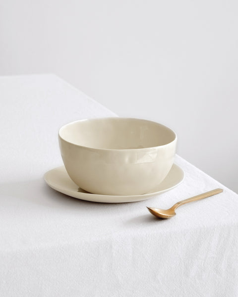 Breakfast bowl and plate set, white porcelain | Ready to ship
