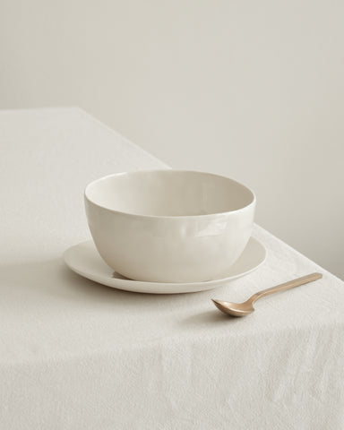 Breakfast bowl and plate set, white porcelain | Ready to ship