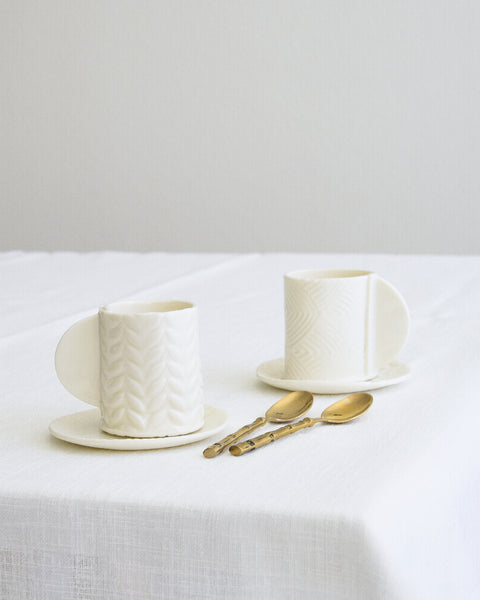 Set da 2 Tazzine da espresso con piattino, porcellana bianca | Collezione Grafie