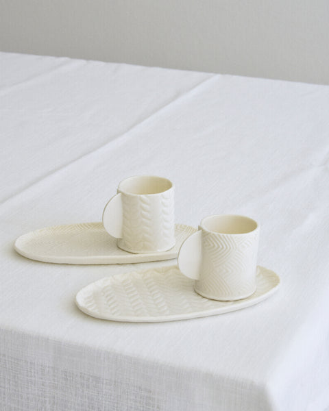 Set da 2 Tazzine da espresso con piattino ovale, porcellana bianca | Collezione Grafie