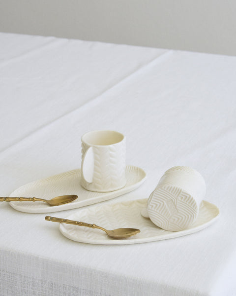 Set da 2 Tazzine da espresso con piattino ovale, porcellana bianca | Collezione Grafie