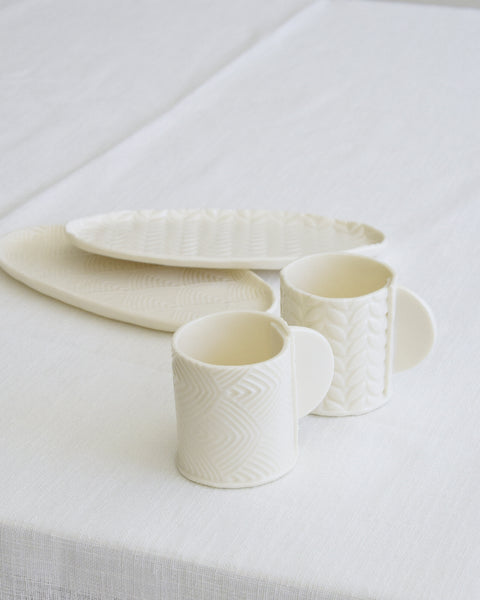 Set da 2 Tazzine da espresso con piattino ovale, porcellana bianca | Collezione Grafie