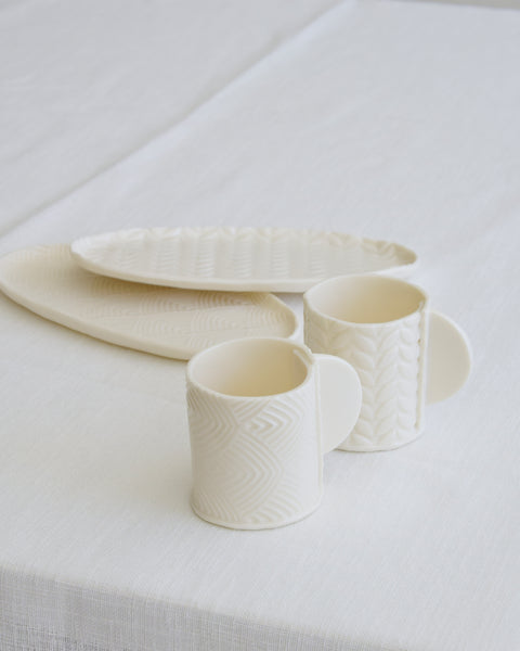 Set da 2 Tazzine da espresso con piattino ovale, porcellana bianca | Collezione Grafie