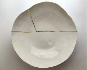 Kintsugi maxi bowl, white porcelain and gold leaf | Ready to ship