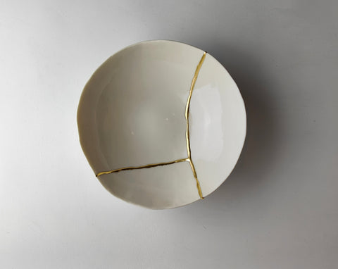 Kintsugi bowl, white porcelain and gold leaf | Ready to ship