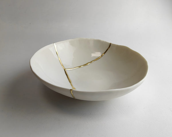 Kintsugi bowl, white porcelain and gold leaf | Ready to ship