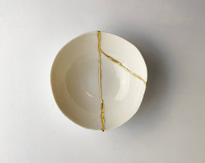 Kintsugi bowl, ring dish size, white porcelain and gold leaf | Ready to ship