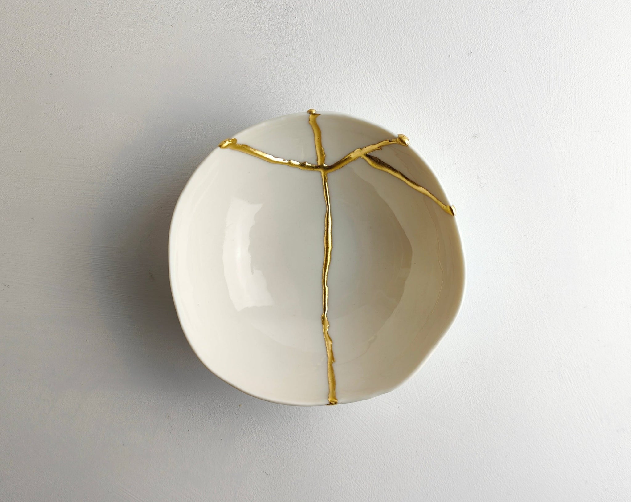 Kintsugi bowl, ring dish size, white porcelain and gold leaf | Ready to ship