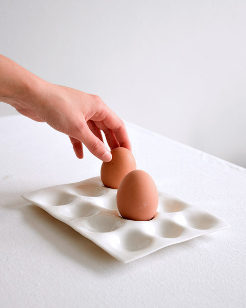 Egg tray for 12 eggs, white porcelain | Ready to ship