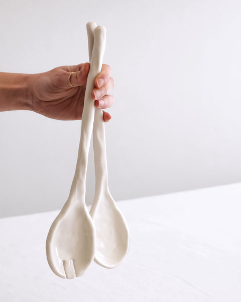 Posate per insalata, porcellana bianca | disponibilità immediata