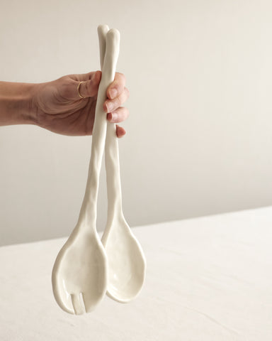 Salad servers, white porcelain | Ready to ship