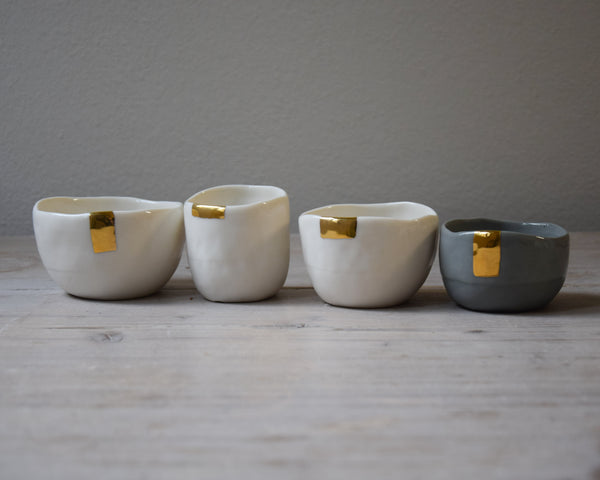 Cups, white and grey porcelain with gold | Ready to ship