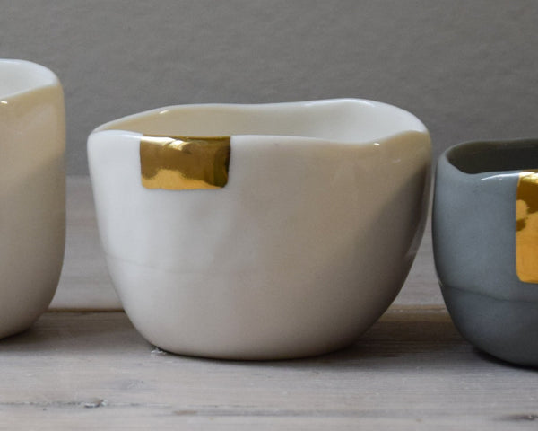 Cups, white and grey porcelain with gold | Ready to ship