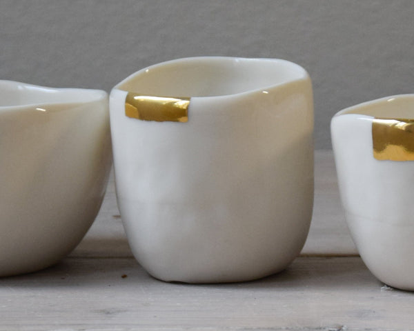 Cups, white and grey porcelain with gold | Ready to ship