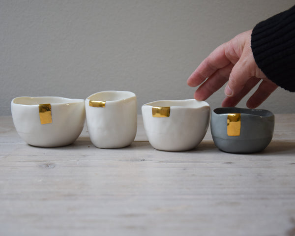 Cups, white and grey porcelain with gold | Ready to ship