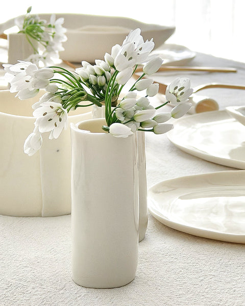 Small single flower vase, handmade white porcelain | Ready to ship