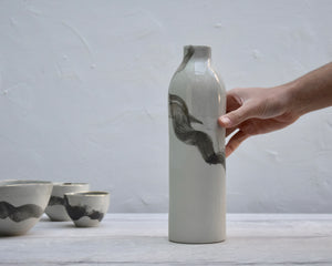 Vase, bottle, caraffe, grey porcelain, Brushstroke series