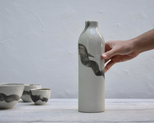 Vase, bottle, caraffe, grey porcelain, Brushstroke series