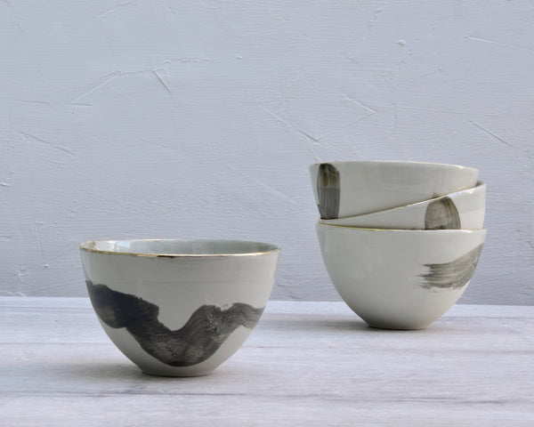 Cups, grey porcelain, Brushstroke series