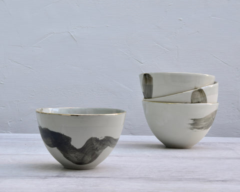 Cups, grey porcelain, Brushstroke series