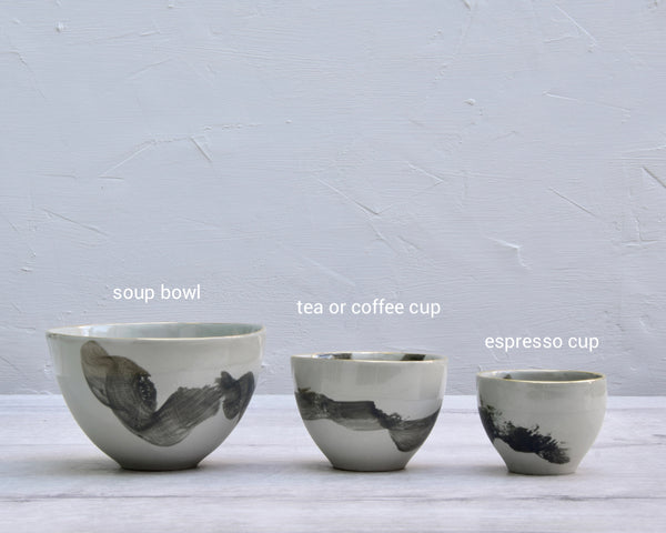 Cups, grey porcelain, Brushstroke series