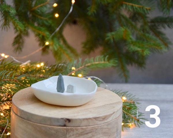 Ring dish with house and tree landscape, handmade porcelain | ready to ship