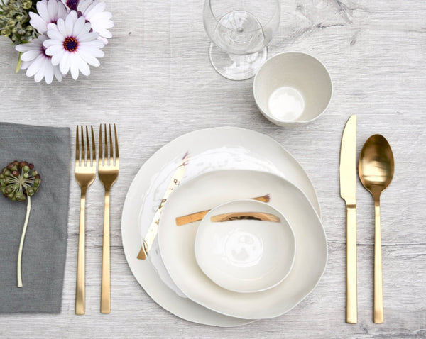 plates set, white porcelain and gold luster | pre-order