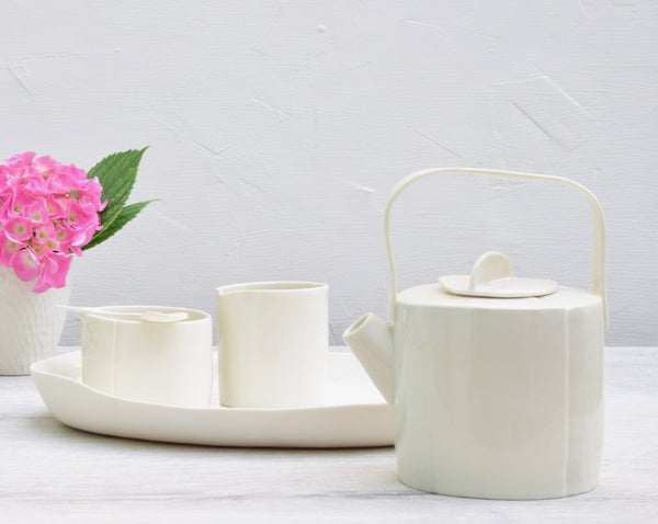Teapot with sugar and milk set, white porcelain | pre-order